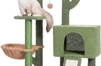 PETEPELA 104cm Cactus Cat Tree with Sisal Covered Scratching Post and Cozy Condo for Indoor Cats, Cat Climbing Stand with Plush Perch &Soft Large Hammock for Multi-Level Cat Play House